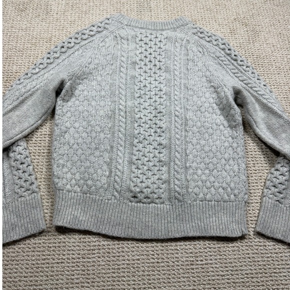 J Crew Sweater Womens Medium Gray Pom Pom Cable Knit Lambswool Nylon Outerwear - Picture 5 of 6